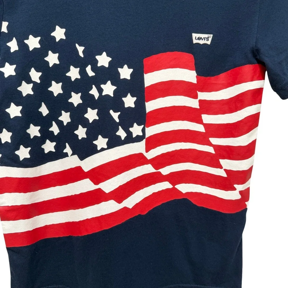 Youth S Levis American Flag Graphic Tee Patriotic‎ Streetwear Y2K Vintage Style